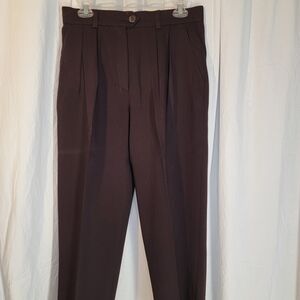 Escada Brown Wool Trousers with Front Pleats and Straight-Leg Cut
